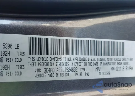 2018 Dodge Journey Se z USA, uszkodzony, nr VIN 3C4PDCAB2JT524632